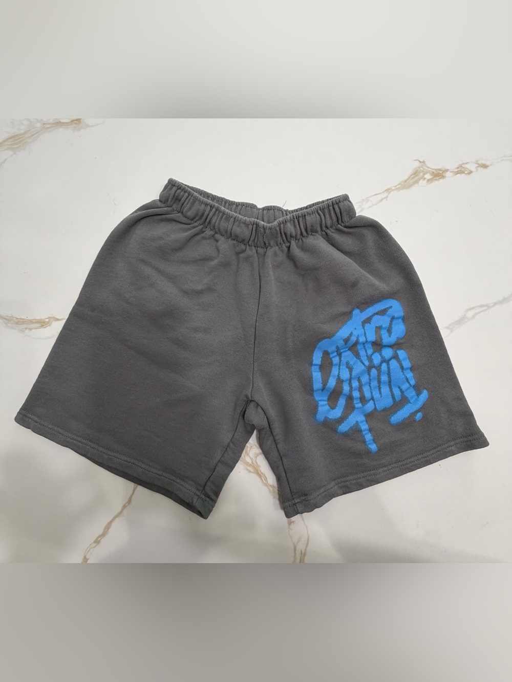 Zara Charcoal Gray Athletic Shorts with Bright Blue Graphic
